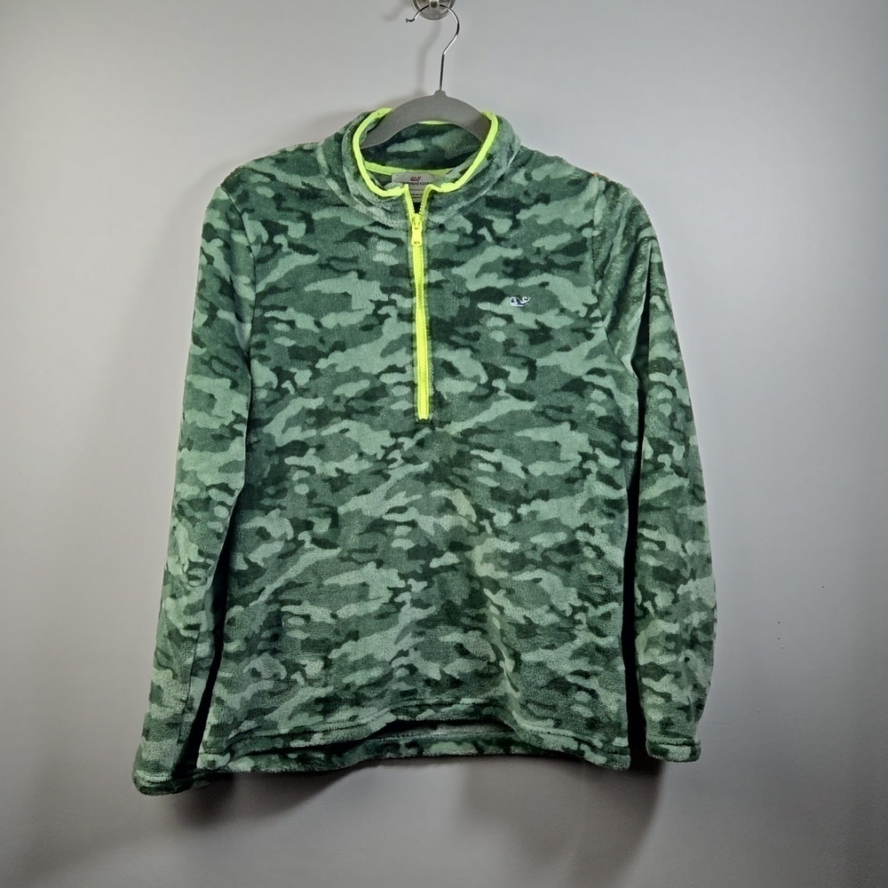 Vineyard Vines Quarter Zip Pullover Camo Green Fleece EUC